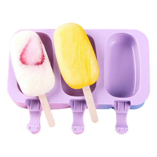 Popsicle Molds Silicone 3 Cavities Ice Cream Mold For DIY With Lid 50 Wood Stick